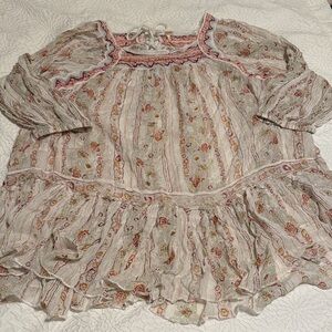 Free People Floral Blouse - Cream and Pink